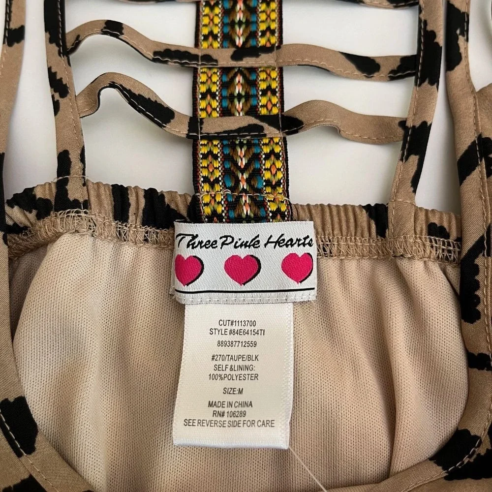 Three Pink Hearts Moroccan Spice‎ Dress, Tan Beige Geometric Dress, Strappy X13